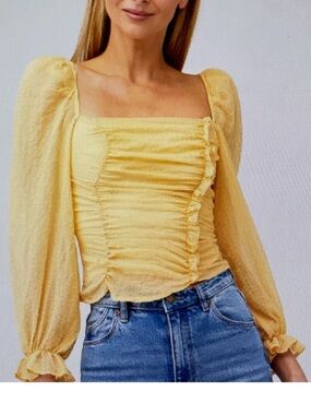 ASTR the label Square-Neck Ruched Long-Sleeve Top SZ XS
